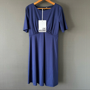 NWT Love Moschino Heart Back Cutout Navy Dress